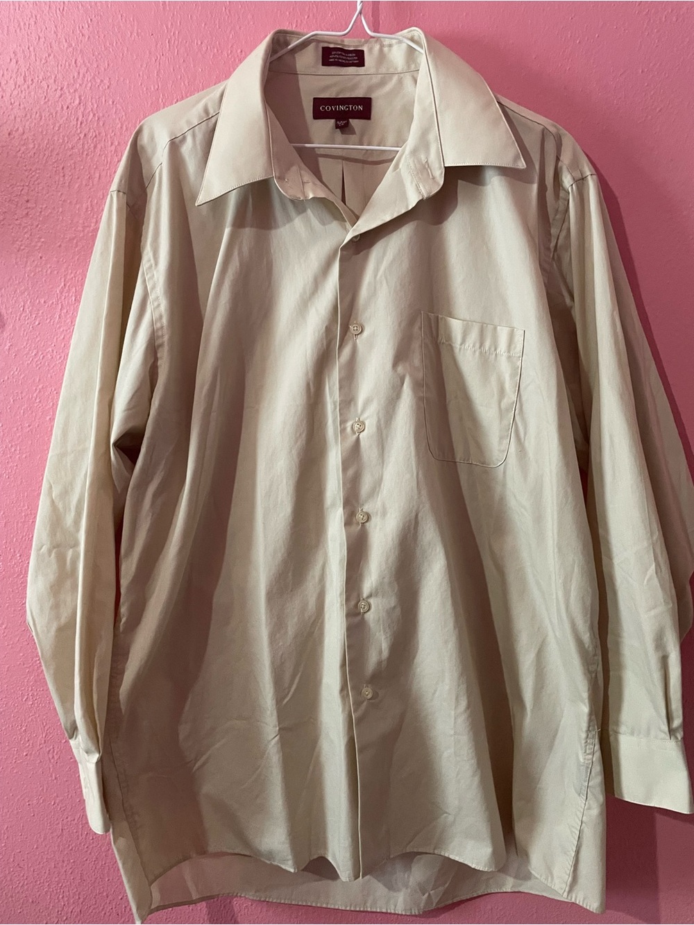 Covington Men's Button-Up Dress Shirt in Light Beige